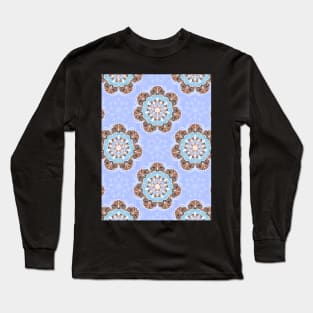 Floral Mandala Tile in Light Blue Long Sleeve T-Shirt